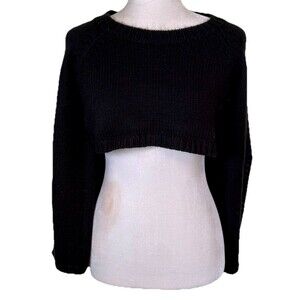Women Black Open Back Tie Sweater Cropped Knit Long Sleeve Coquette Balletcore M